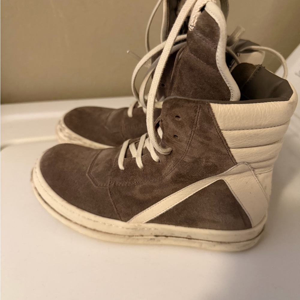 Rick Owens Kids Brown Suede and Cream Leather High-Top Boots